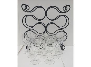 Metal Wine Rack With Wine Glasses