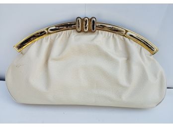 Vintage Finesse La Model Ivory Snakeskin Clutch Purse With Dust Bag
