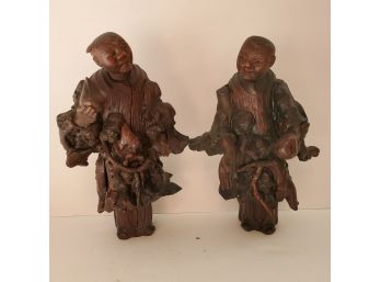 Antique Meiji Okimono Carved Wood Figurines