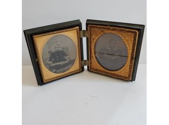 Antique Toddler Photos In Wood Frame
