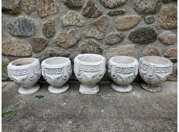 Set Of (5) Vintage Stone Planters (1 Large, 4 Small)