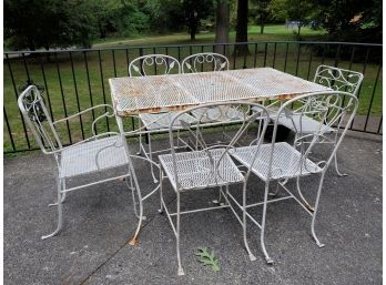 (1 Of 2 Available) Vintage White Painted Metal Table With (4) Side Chairs And (2) Arm Chairs