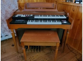 Vintage Lowrey Organ With Bench And Music - Works!