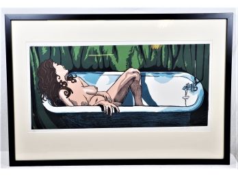 2001 Framed And Matted Screen Print-hand Red. By JJ Campbell, Titled 'Figure In Bathtub' 1 Of 8