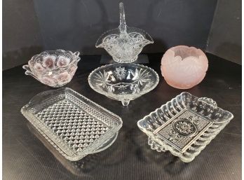 Lovely Vintage Assortment Of Cut & Embossed Decorative Glassware, Candy Dishes