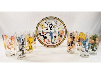 Awesome 1973/1974 Warner Bros/Pepsi Character Glassware Assortment And Round Tray