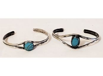 Two Vintage Sterling Silver & Turquoise Ladies Bracelets - .595 Troy Ounces