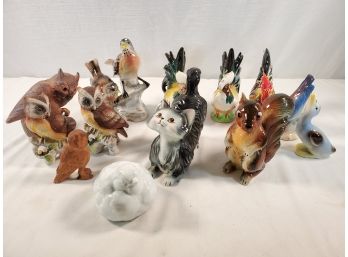 Large Assortment Of Vintage Porcelain And Carved Wood Animal And Bird Figurines