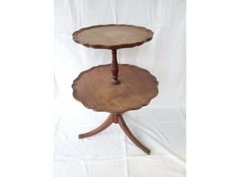 Vintage Wood Two Tier Pie Crust Table