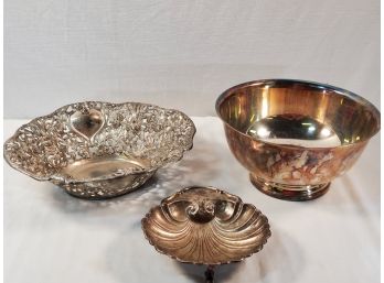 Assortment Of Silver Plate Bowls With Gorham Large Revere Bowl & Godinger