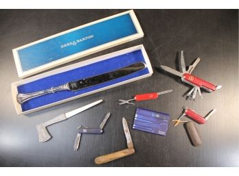 Collection Of Vintage Knives With Reed & Barton Carving Knife In Box, Swiss Army Victorinox, Etc.