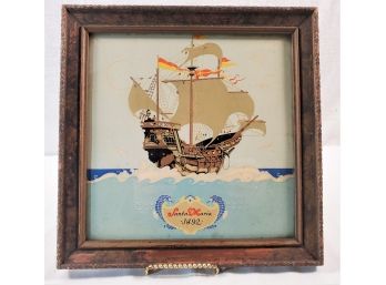 Antique Professionally Framed Color Lithograph Of The Santa Maria 1492 Christopher Columbus