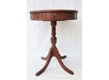 Antique Traditional Wood Round Drum Table