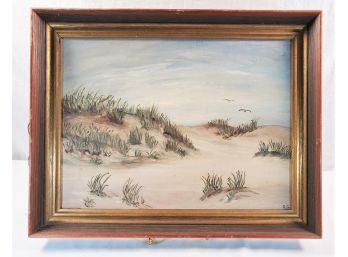 1964 Vintage Framed Signed Beach Scene Oil Painting Painting