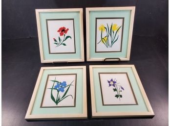 Group Of Four Vintage Signed 'Mulholland'  Framed/Matted Floral Lithographs