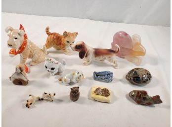 Adorable Vintage Assortment Of Porcelain And Stone Animal Figurines