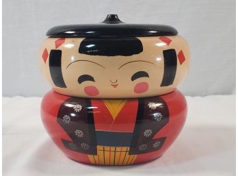 Adorable Vintage Lacquer Painted Wooden Japanese Stacking Bowls