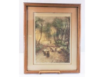 Antique Pencil Signed F Larson “Home Through The Woods” Framed Color Lithograph