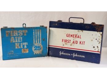 Two Vintage Industrial Metal First Aid Kit Empty Boxes