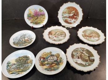 Vintage Assortment Of Currier & Ives Collectible Decorative Porcelain Plates