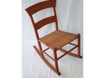 Adorable Youth Size Vintage Wood Rocking Chair With Woven Wicker Seat