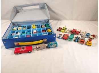 Vintage Matchbox Car Carrying Case Filled With Assorted Diecast Collectible Cars - Lesney England & More