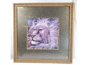 Handsome Professionally Framed Matted Lion Print Wall Art
