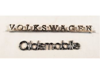 Two Vintage Automobile Chrome Emblems/Badges - Oldsmobile & Volkswagen