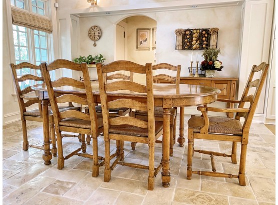Rustic Extendable Dining Table With 6 Rush Seat Chairs