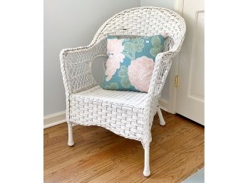 White Wicker Chair With Accent Pillow