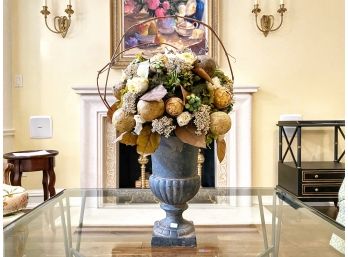 Custom Made Faux Dried Floral Arrangement In Cast Iron Urn