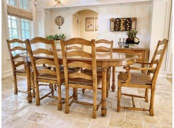 Rustic Extendable Dining Table With 6 Rush Seat Chairs