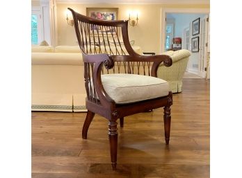 Library Arm Chair With Caned Seat And Custom Cushion
