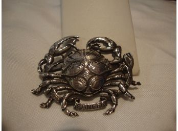 Sterling By Cini Signed Cancerthe Crab Zodiac Pin