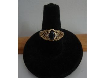 10K Gold Blue Saphire With Diamonds Ring Size 6.5
