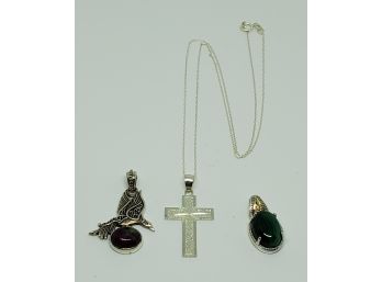Sterling Silver Cross Pendant Necklace With 2 Extra Pendants