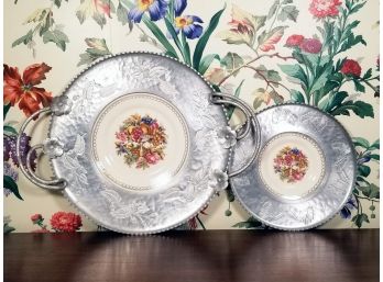 Vintage Limoges Platters With Pewter Trim