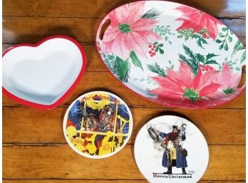 A Serving Platter Assortment By Gorham And Two Norman Rockwell Plates