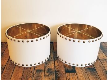 A Pair Of Modern Lampshades With Nailhead Trim