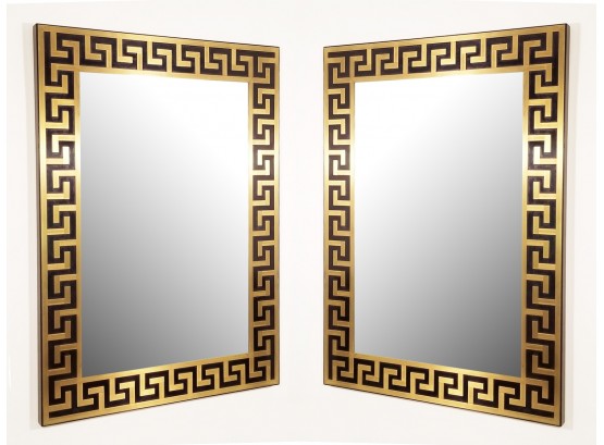 A Pair Of Vintage Italian Lacquer And Brass Mirrors