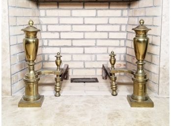 A Pair Of Large Mid 20th Century Brass Fireplace Chenets