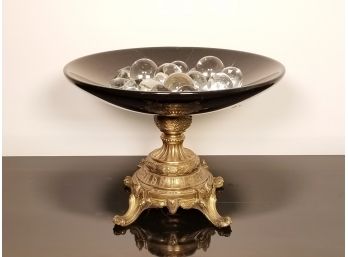 A Large Brass And Marble Footed Compote
