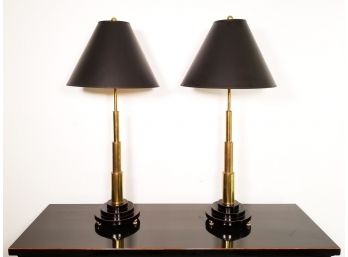 A Pair Of Deco Inspired Brass Stick Lamps