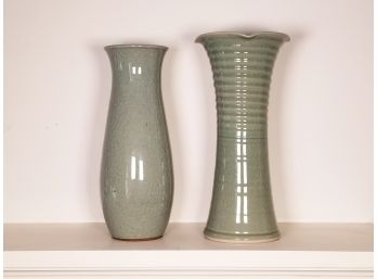 A Pair Of Decorative Ceramic Vases With Crackle Finish