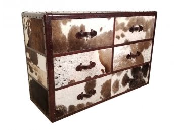 A Gorgeous Designer Natural Cow Hide And Leather Trimmed Chest Of Drawers (MSRP $4500)