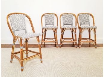 A Set Of 4 French Rattan Bar Stools