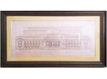 A Large Framed Architectural Drawing Of The New York Public Library