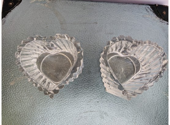 Two Glass Heart Shaped Candle Holders