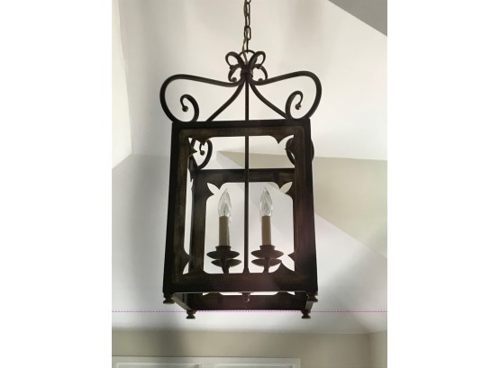 Metal Scrolls Drape This Large  Hanging Chandelier  - Good Working Condition