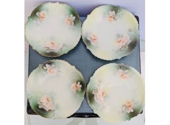 Set Of 4 Small Antique Plates With Muted Floral Pattern -